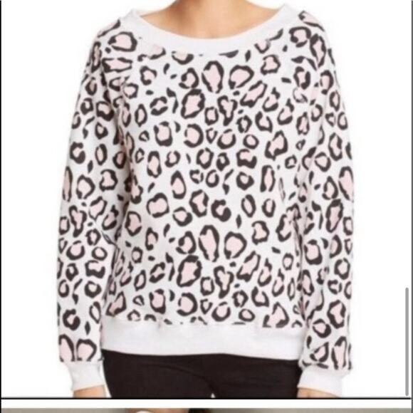 NWT wild fox sommers white and pink leopard print sweatshirt - very oversized - Picture 1 of 10